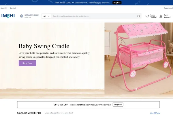 IMPHI — Multi-shop marketplace for household, kitchenware and baby products — Dokan-powered vendor onboarding with per-seller storefronts, commission splits, and Cashfree + PhonePe checkout.