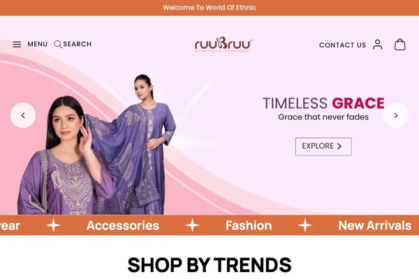 ruuBruu — Shopify storefront for a women's ethnic wear label — kurta sets, co-ord sets, activewear and nightwear on a purpose-built custom theme.
